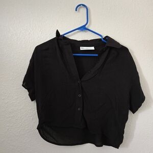 No Boundaries Black Cropped Button-Down Shirt